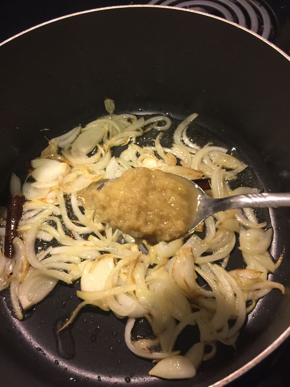 Add one spoon of ginger - garlic paste.