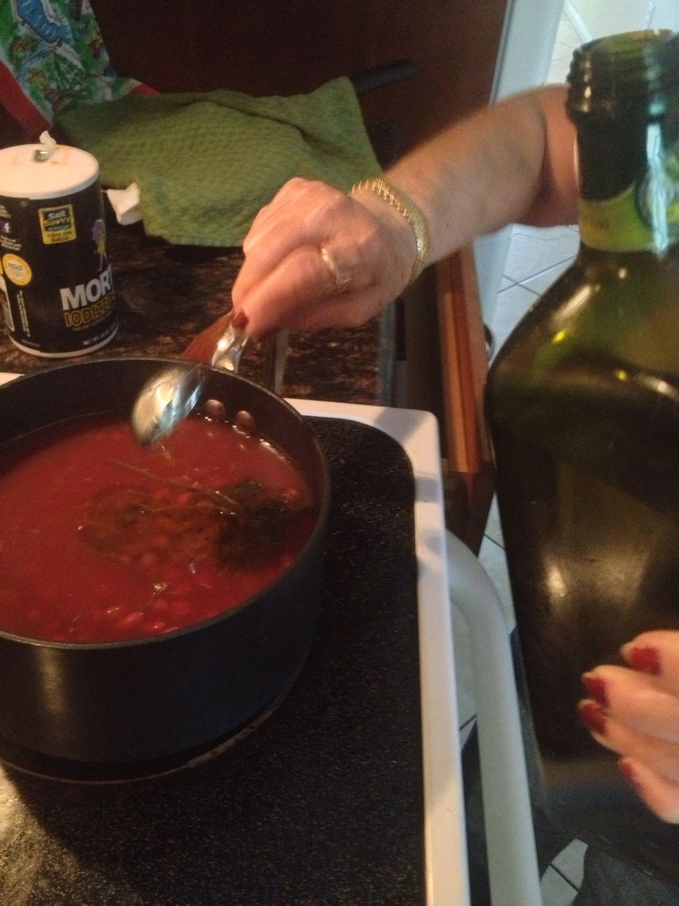 Add one spoonful of extra virgin olive oil.  Stir.