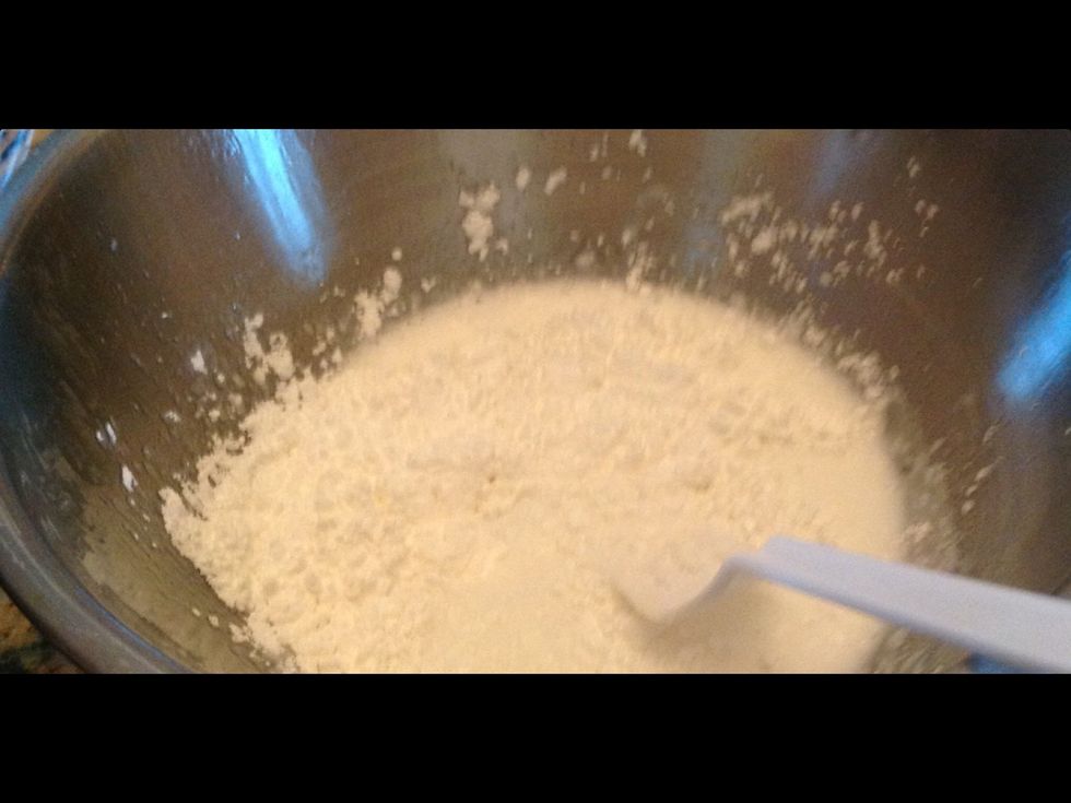 Add one teaspoon of baking soda and 1/8 cup of corn starch and mix it good it should look like cake batter