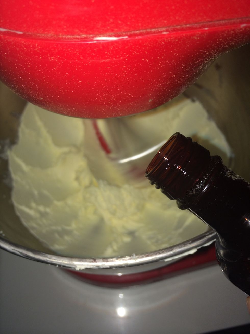 Add one teaspoon of vanilla extract and continue beating for 30 seconds