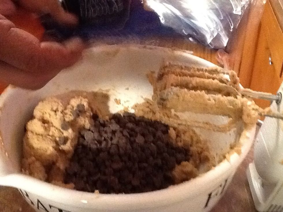 Add one whole bag of chocolate chips and mix