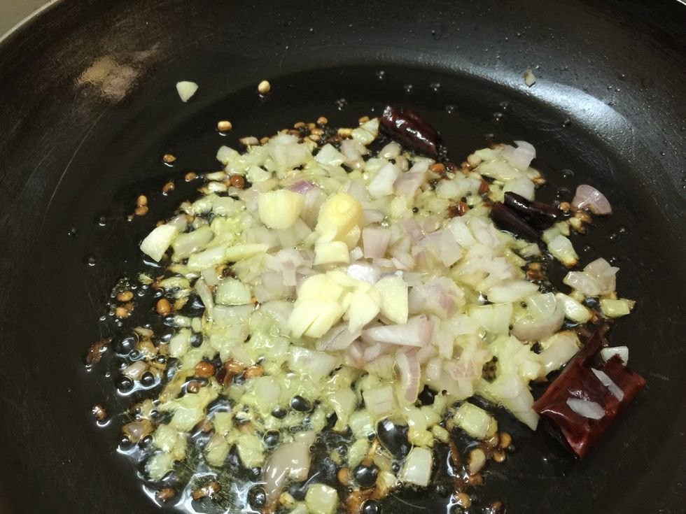 Add onion and garlic and saut\u00e9 gently