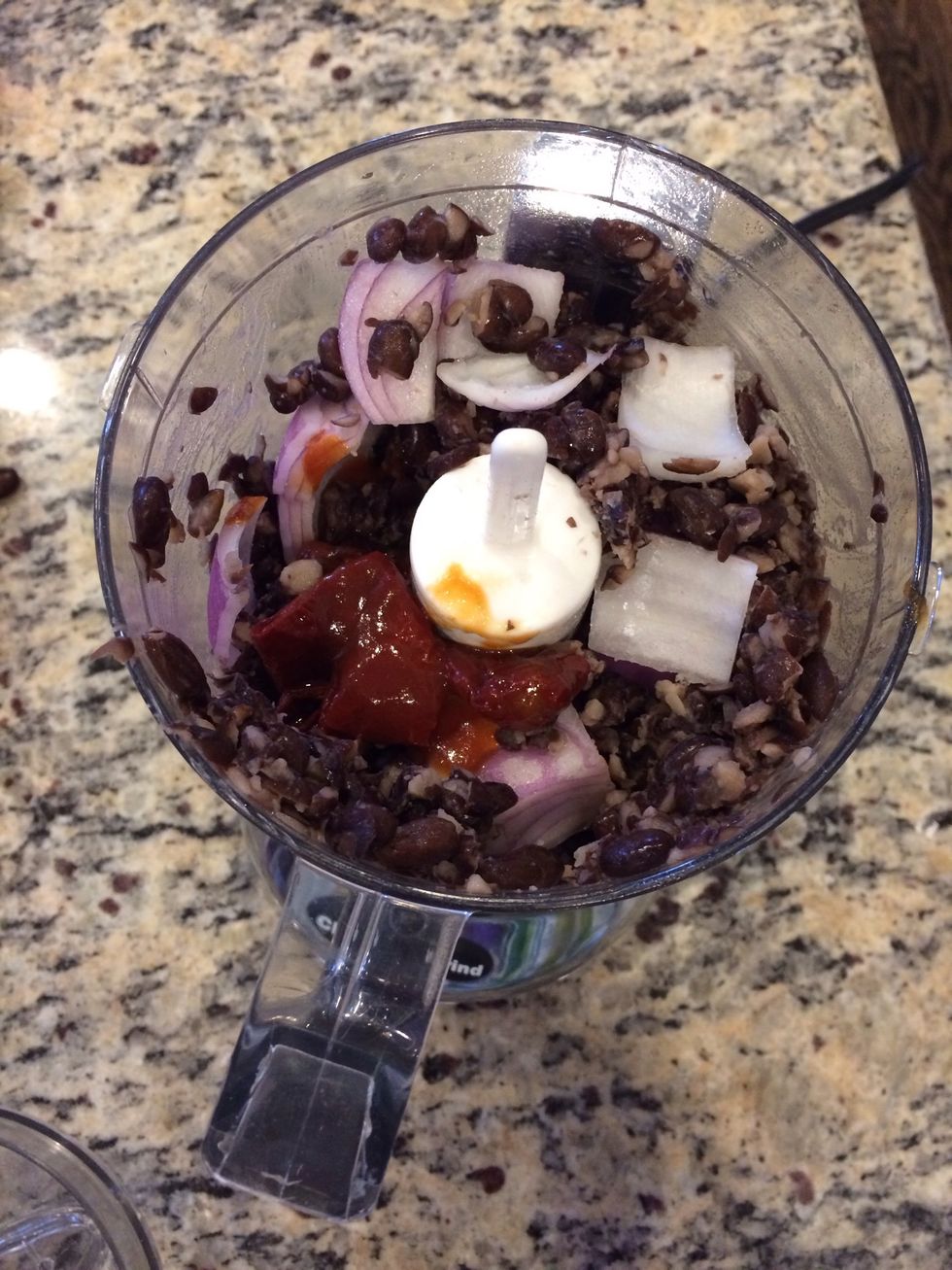 Add onion, pepper and adobo sauce to food processor