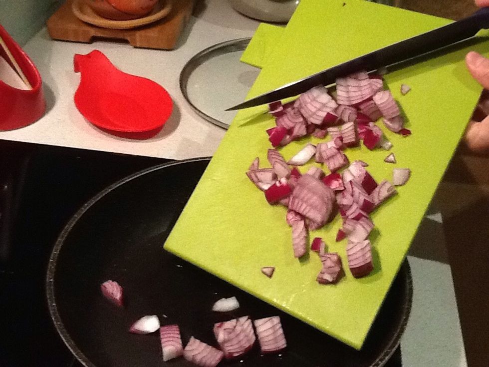 Add onion to the frying pan and cook until translucent.