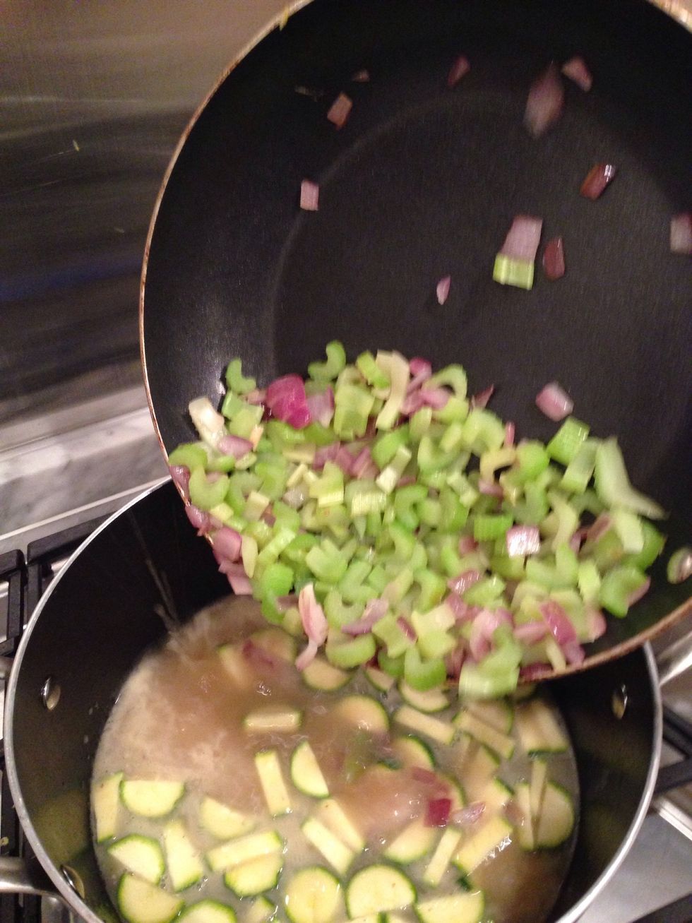 Add onions and celery to stock