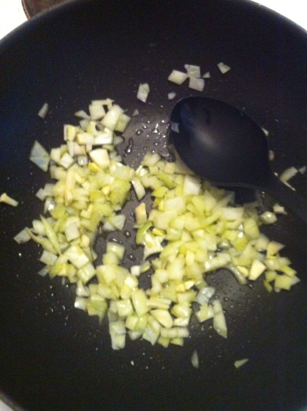 Add Onions and garlic to your pan with preheated oil and fry until onions become glossy.
