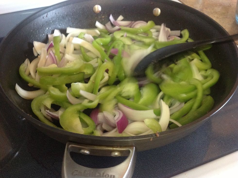 Add onions and green peppers to pan