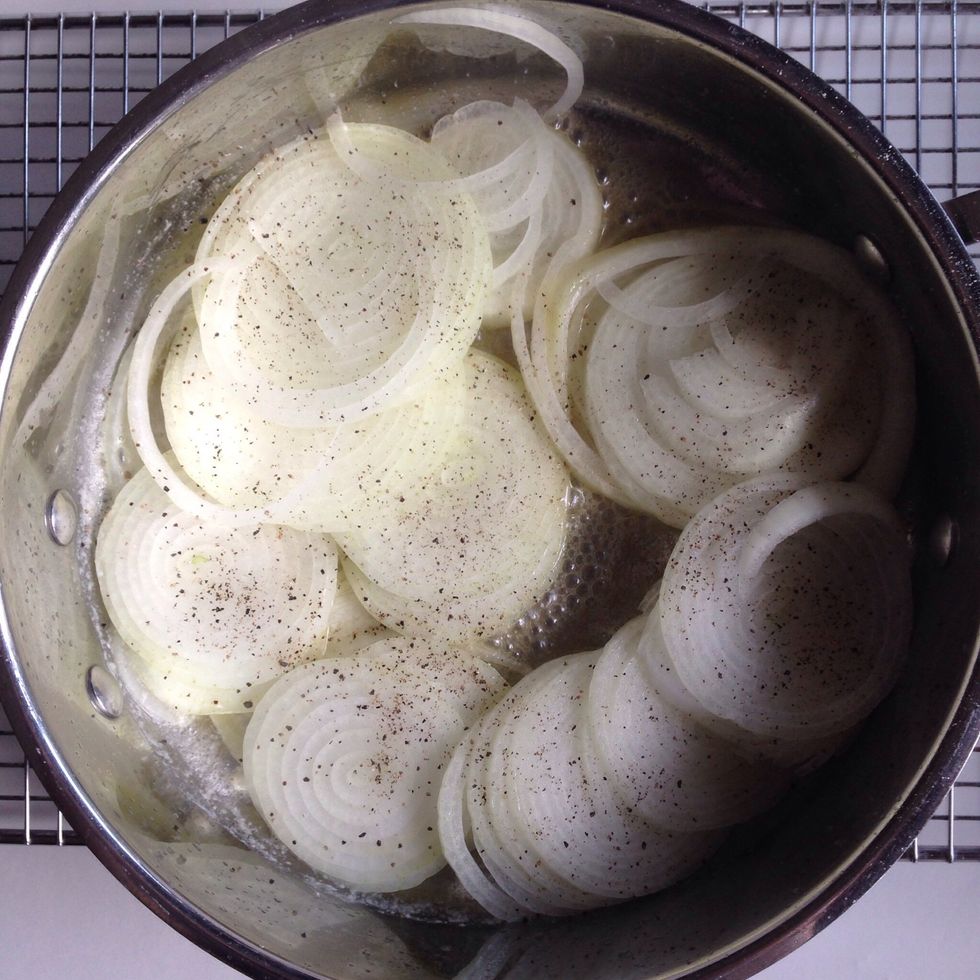 Add onions and lightly salt and pepper. You can always add more later.