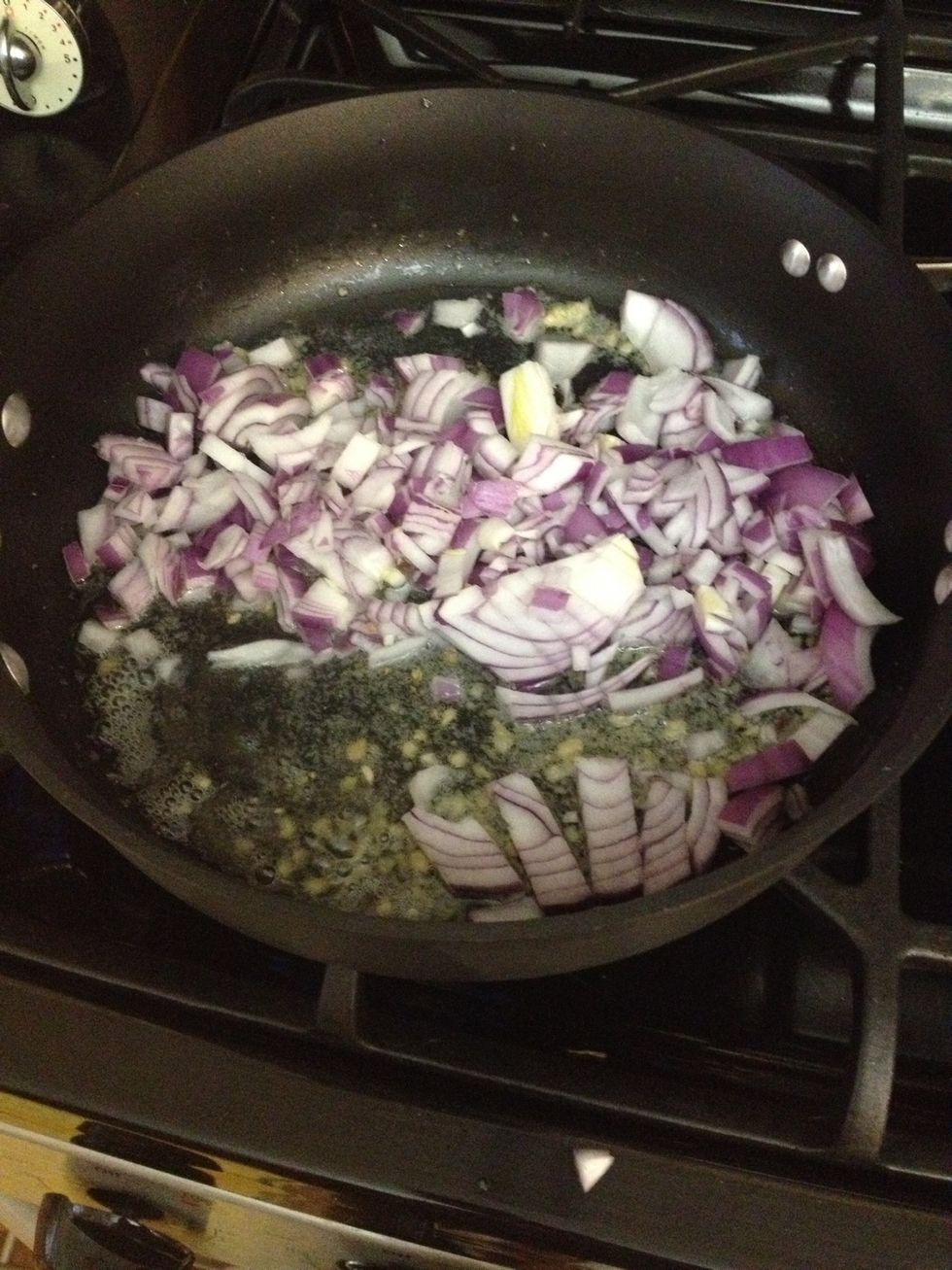 Add onions and saut\u00e9 for 2 mins