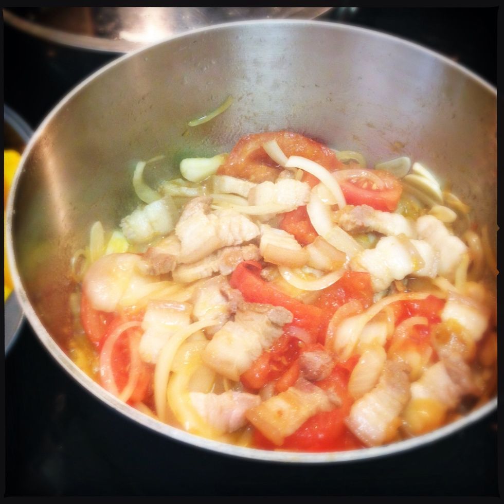 Add Onions , ginger & Tomatoes and sweat @ 5 minutes