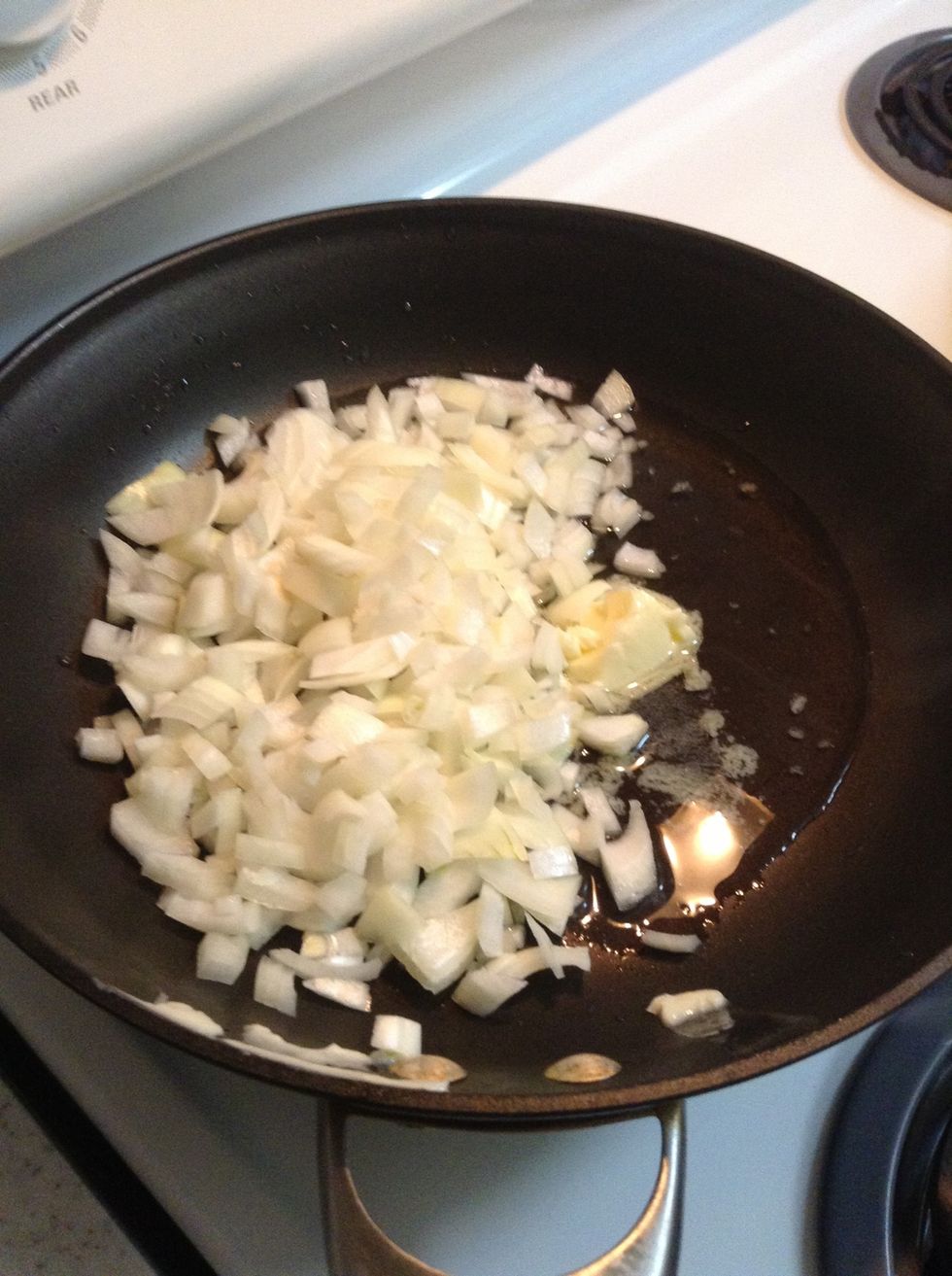 Add onions, water and butter to a pan and cook until saut\u00e9ed
