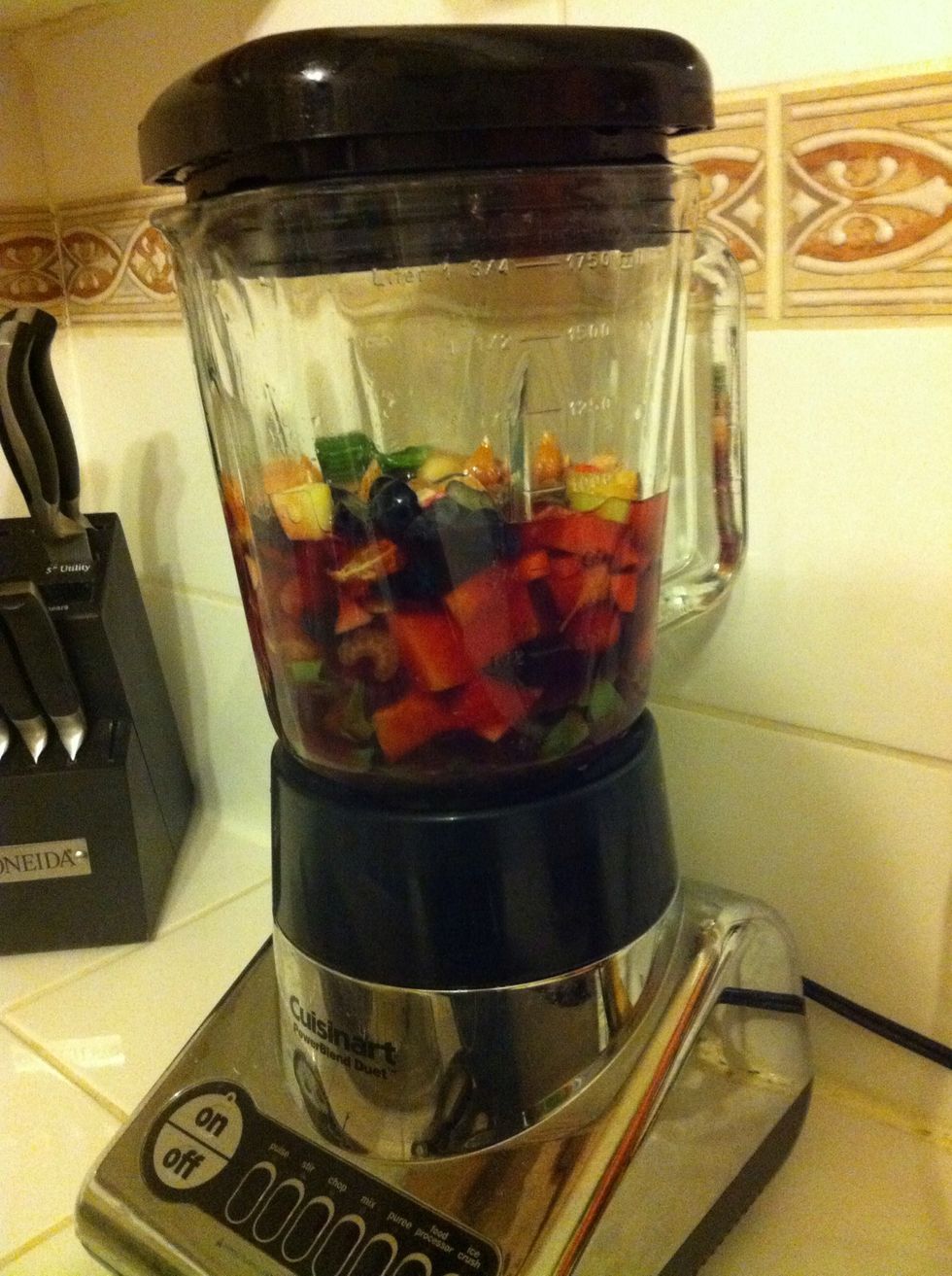 Add orange juice or water and throw all ingredients in the blender