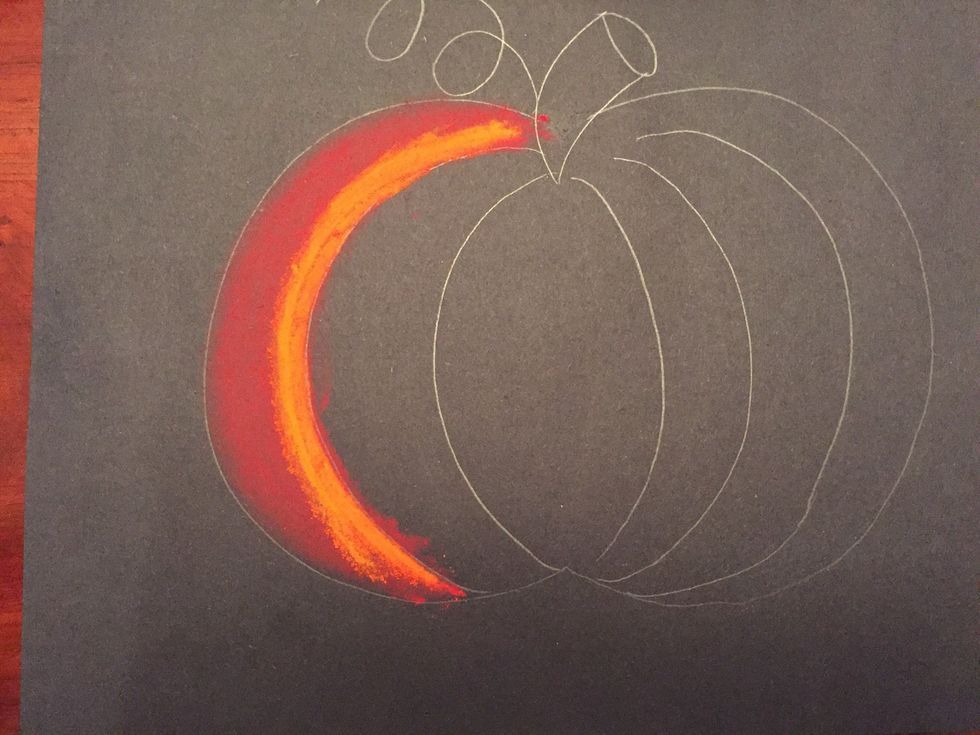 Add orange on top of the red on the first line.