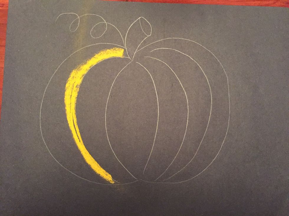 Add orange to the first line inside your pumpkin.