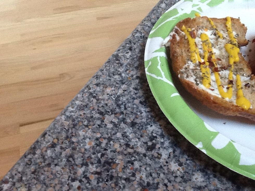 Add oregano, red pepper flakes, and pepper. Add others if wanted.
