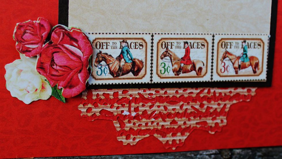 Add other half of doily along with border and fussy cut flowers.