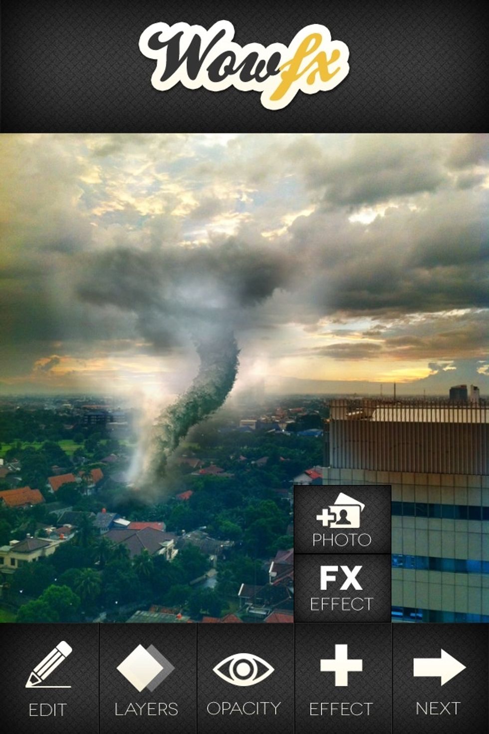 Add others efect from FXefect menu. We can choose orher efect on list layer efect menu