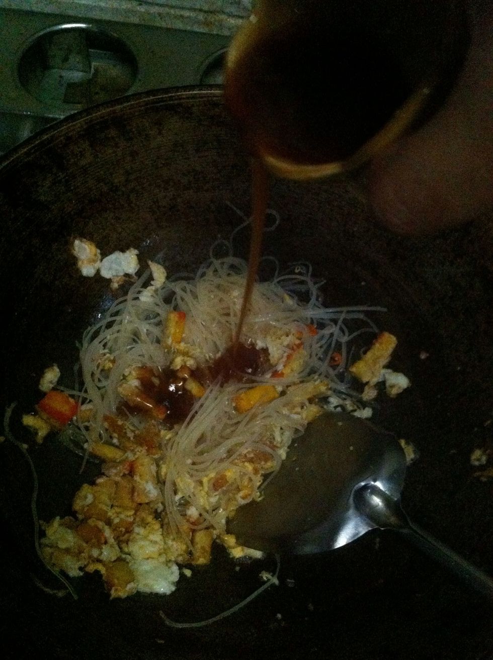 Add Pad Tai sauce 2 tbsp and stir-fired.