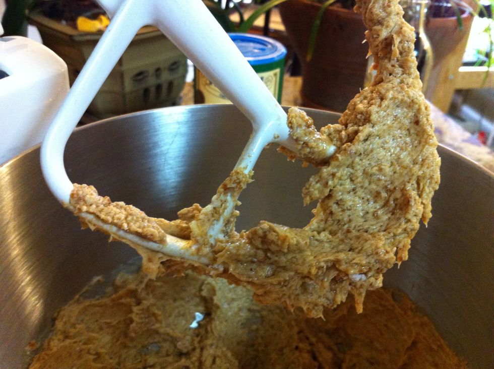 Add palm sugar, brown sugar, butter, whole egg and vanilla extract to mixing bowl. Cream all ingredients in electric mixer (ideal), but hand-mixing is fine too.