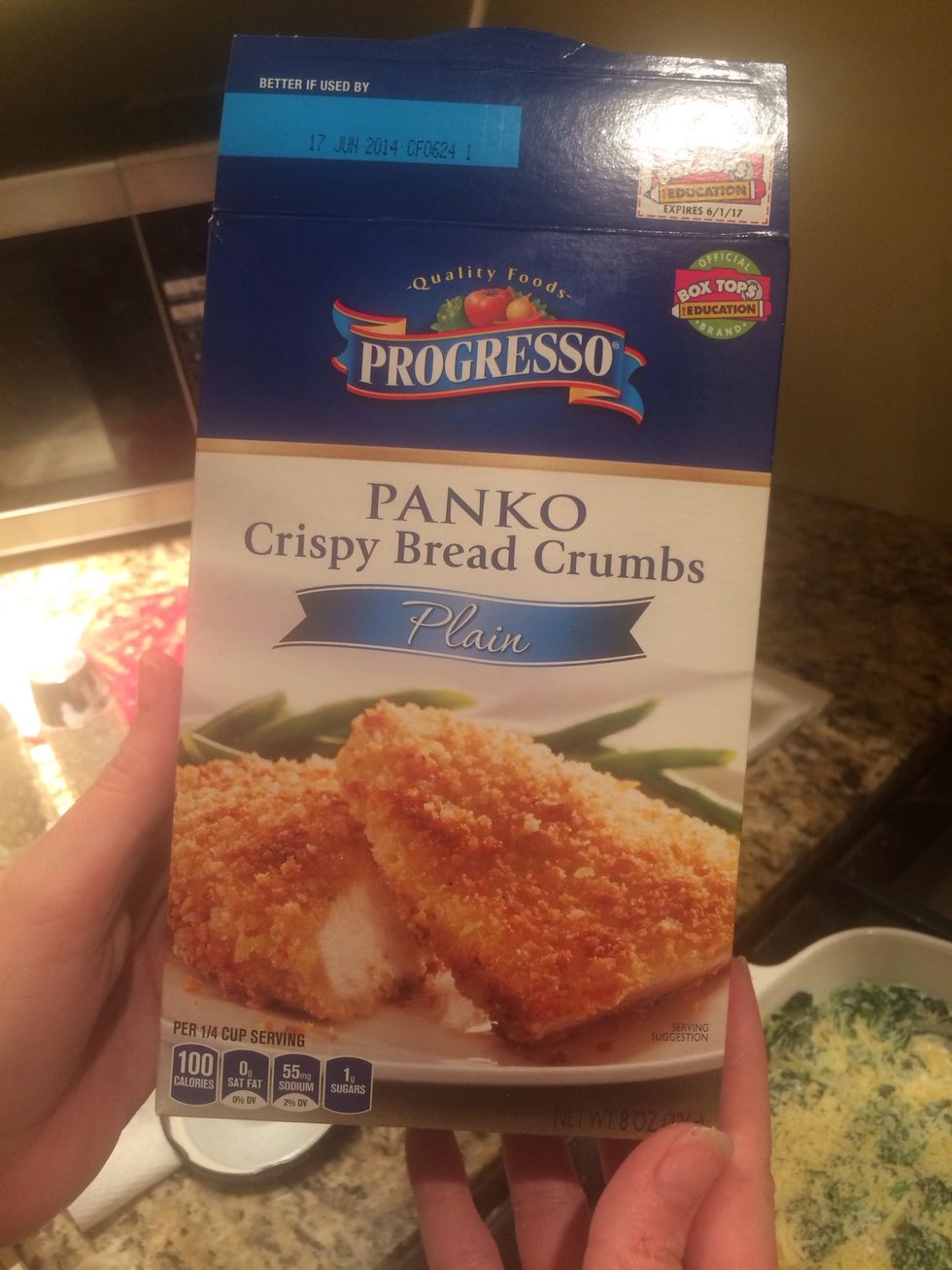 Add panko breadcrumbs. Add salt and pepper