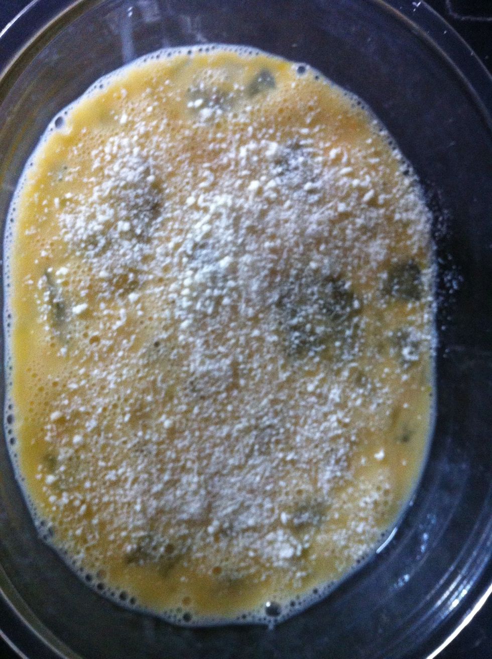 Add Parmesan to egg mix and stand to one side.