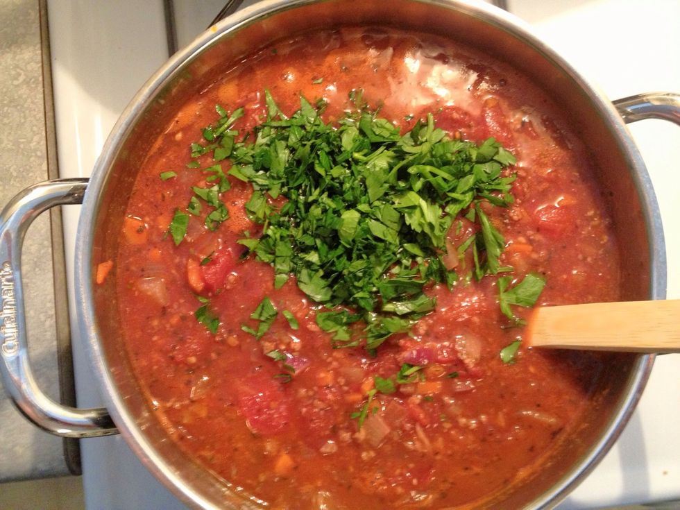 Add parsley and serve with loads of Parmesan.