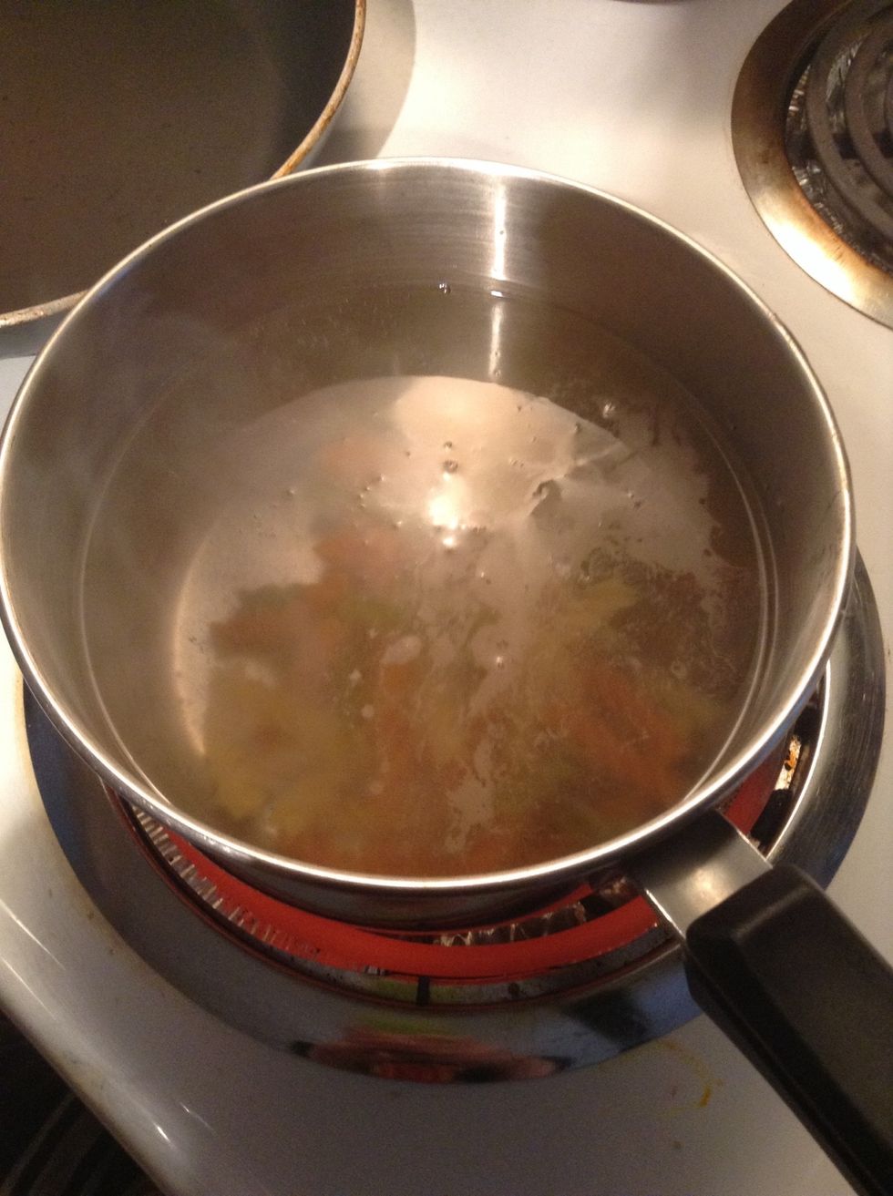 Add pasta,a drizzle of olive oil and a pinch of salt. Cook according to package