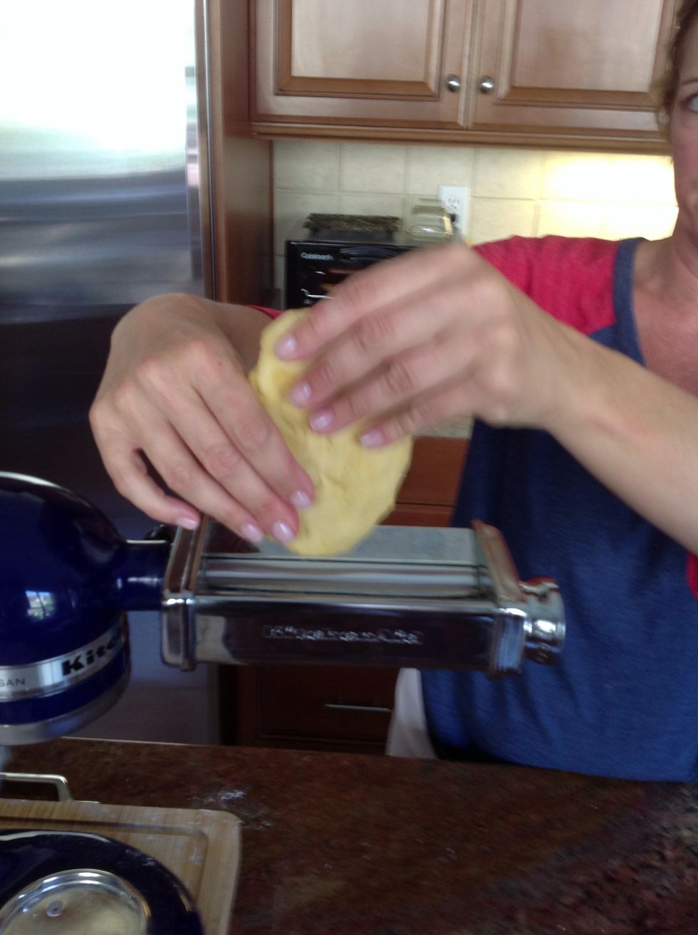 Add pasta attachment. We roll our pieces out on the largest setting. Than put the pasta through 4-5. Depends how thick you like your noodles.