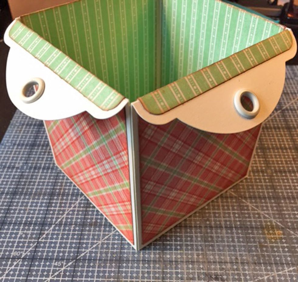 Add patterned paper liners and outside pieces to box.