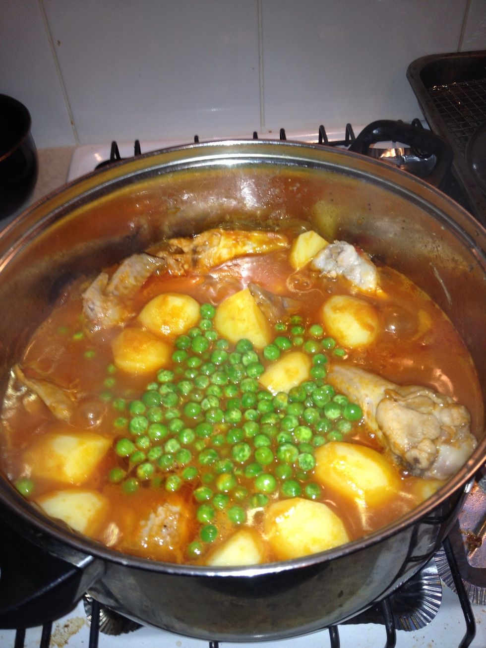 add peas and carrots simmer until carrots are done