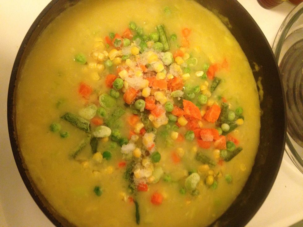 Add peas and carrots.