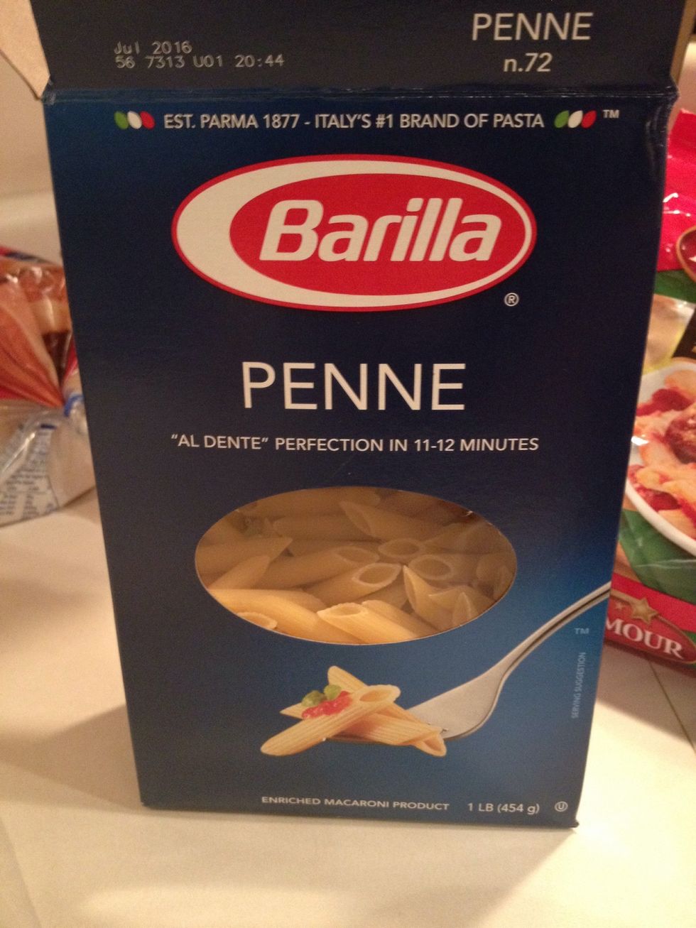 Add penne pasta to boiling water and cook according to package. I used 1/2 of this box.