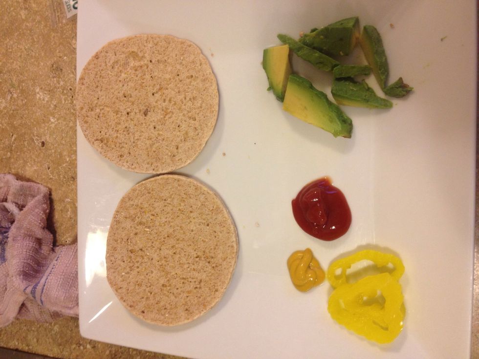 Add pepper rings, ketchup, mustard