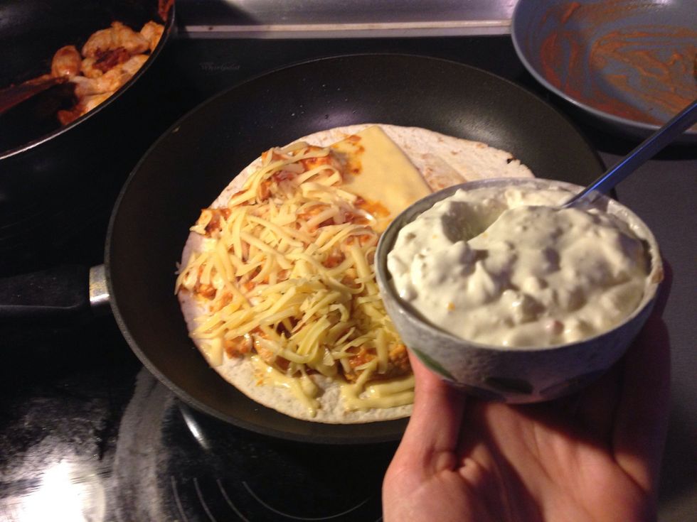 Add Perfect garlic sauce on one side of tortilla (find guide on Perfect garlic sauce on my profile)