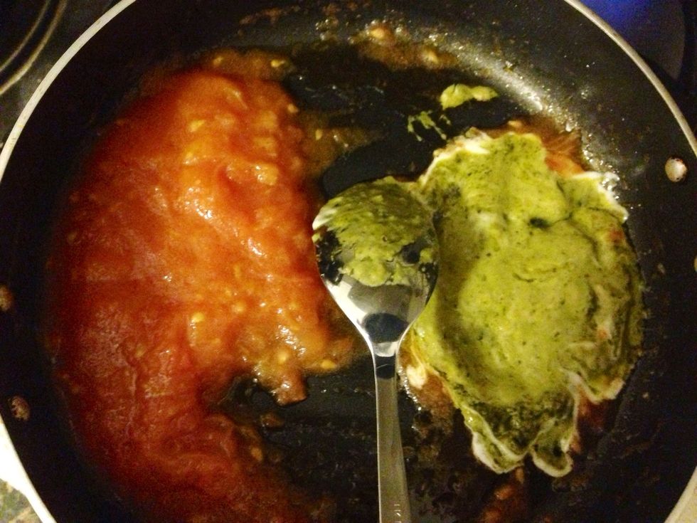 Add pesto sauce with mayonnaise and maybe add some milk into it.