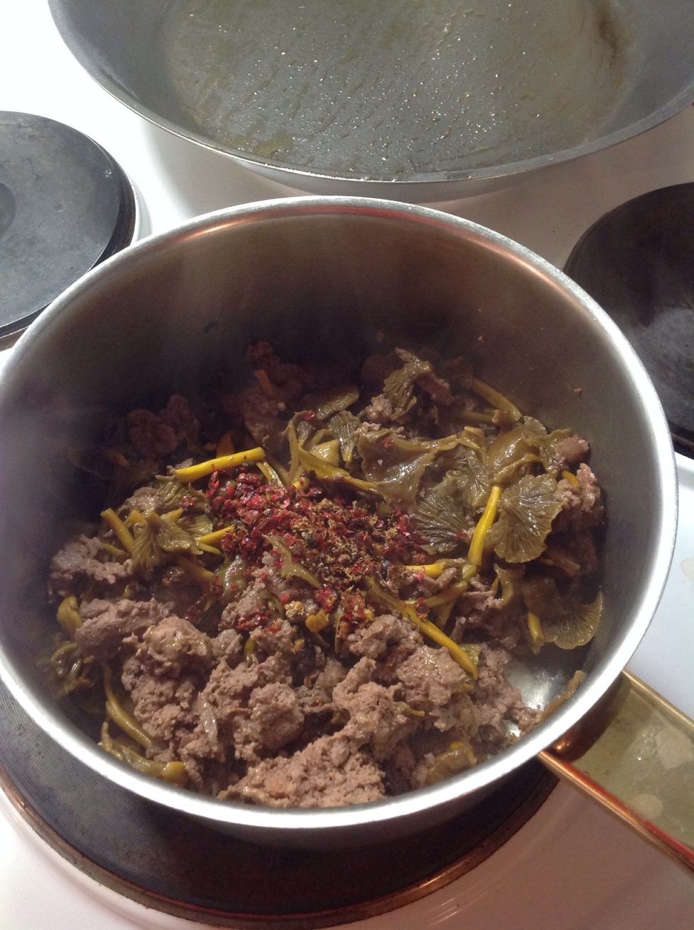 Add pink peppercorns and juniper berries.