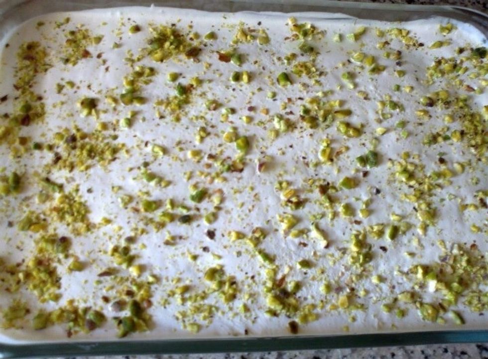 Add pistachios and then enter it into the refrigerator for a period of not less than 5 hours