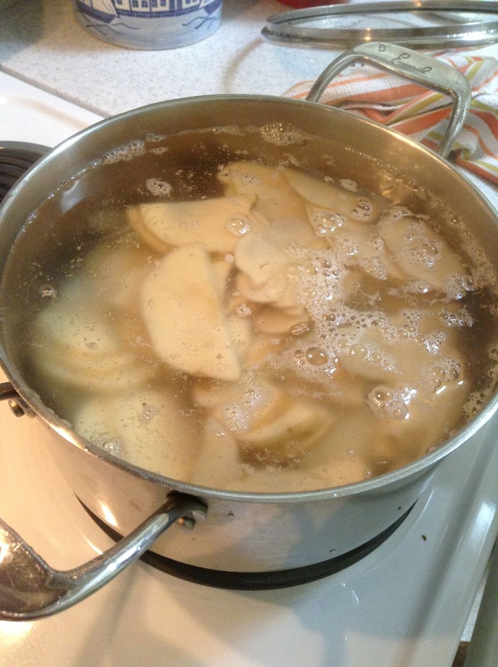 Add potatoes to the water and cook for 8 min
