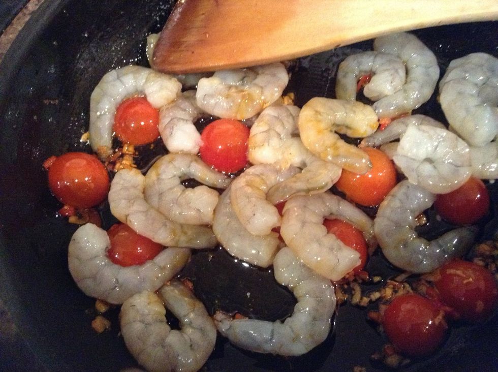 Add prawns and stir for 4-5 mins until pink/cooked