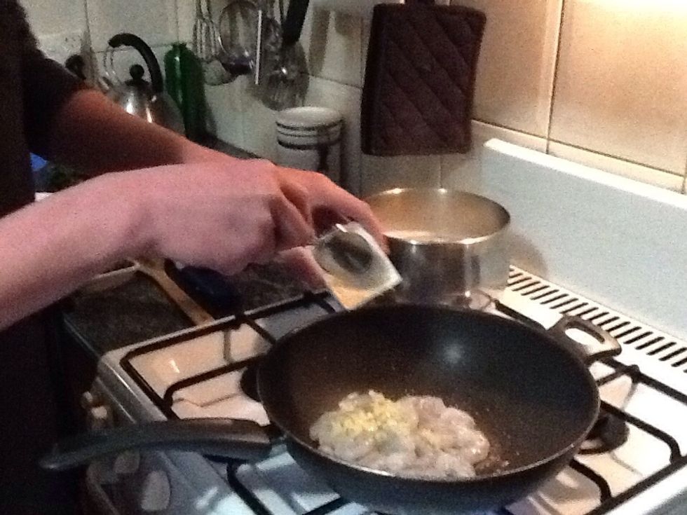 Add prawns then garlic.