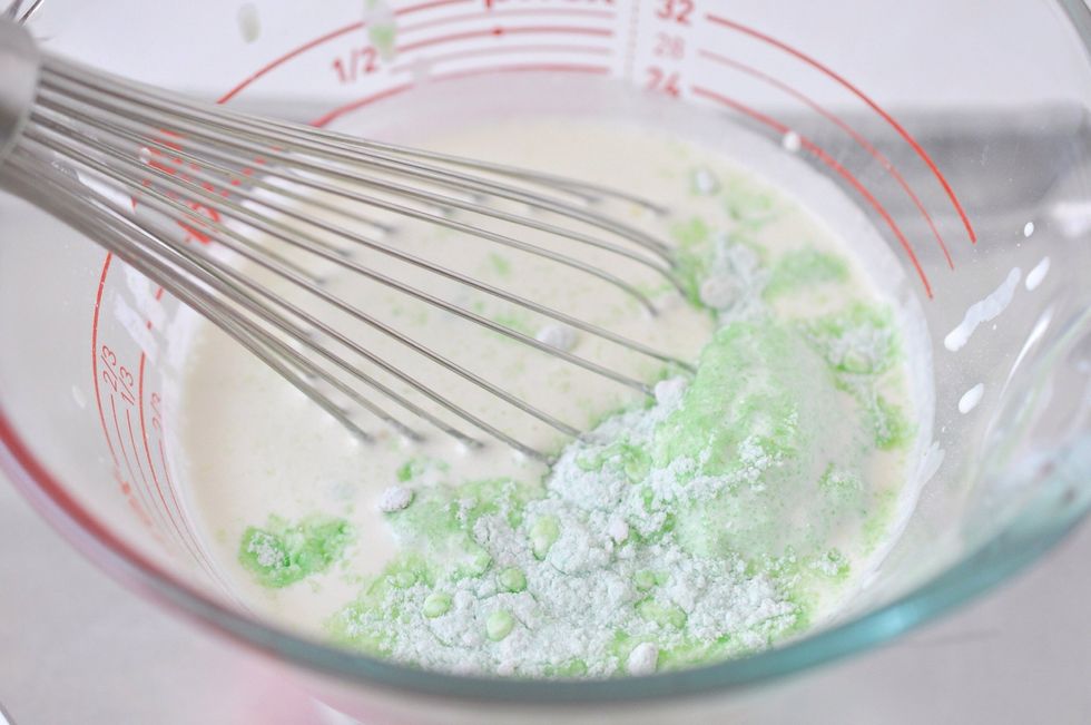 Add pudding mix to chilled half and half and whisk until fully combined.