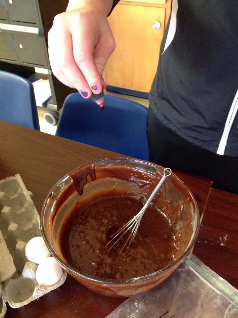 Add red food coloring.