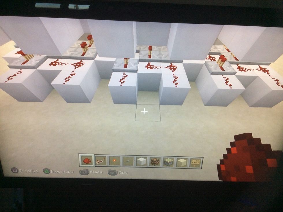 Add redstone to all the blocks you just placed.