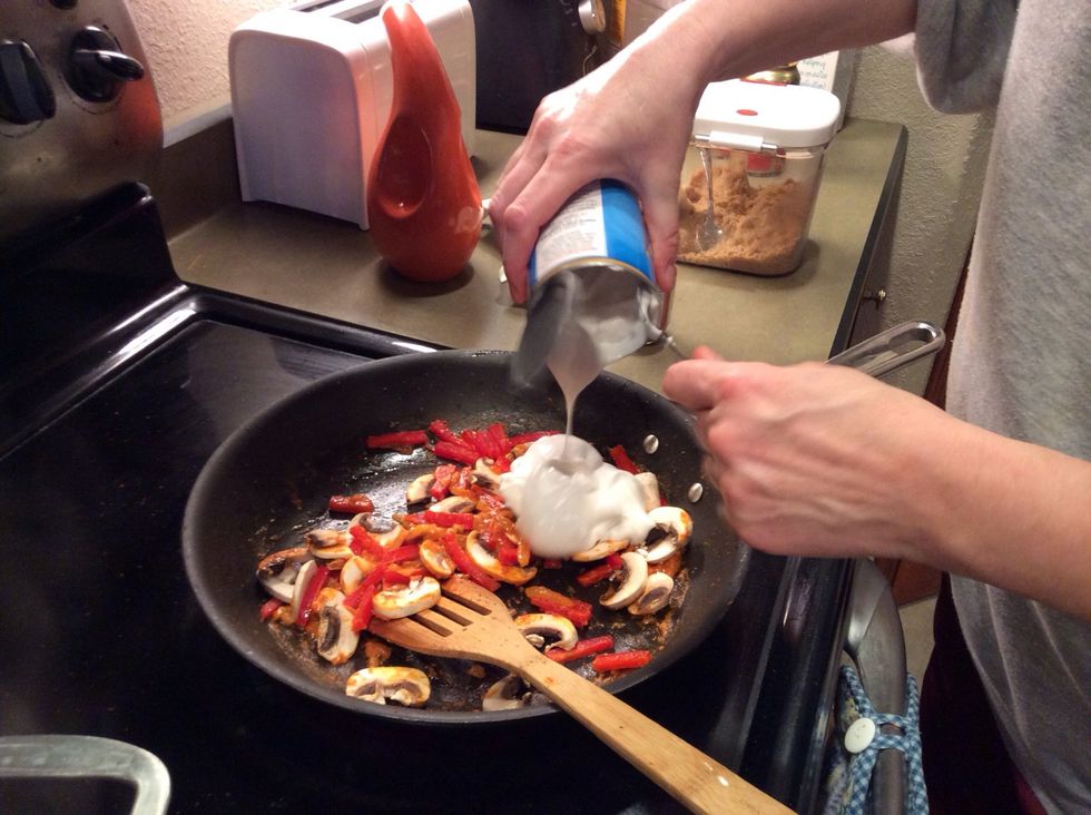 Add remainder of coconut milk and incorporate into ingredients.
