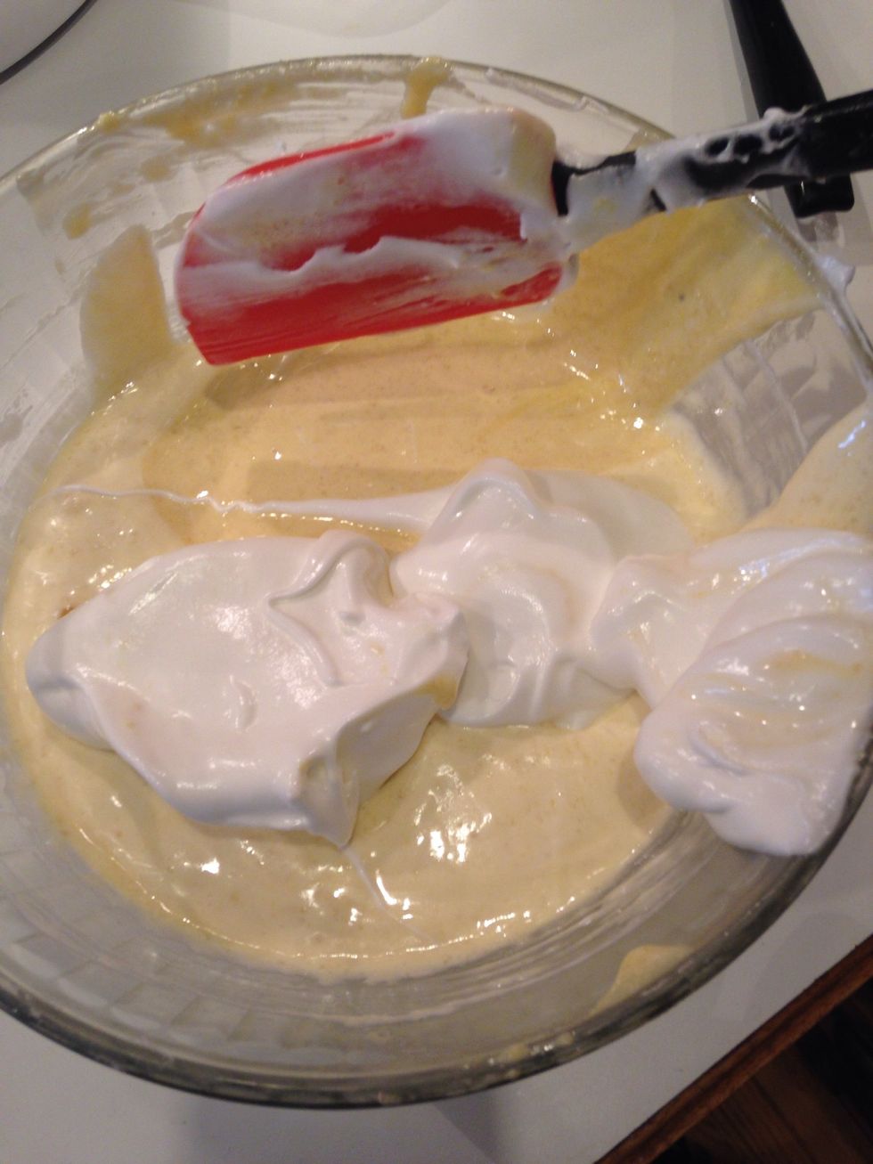 Add remaining meringue and flour batter and repeat folding process.