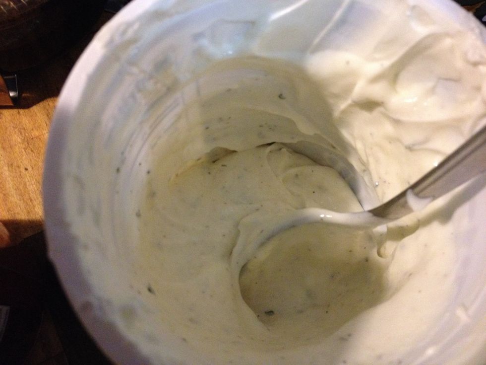 Add remaining seasoning to sour cream and mix into pasta.