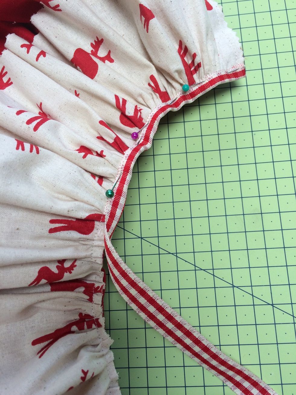 Add ribbon or bias around neck opening and sew in position