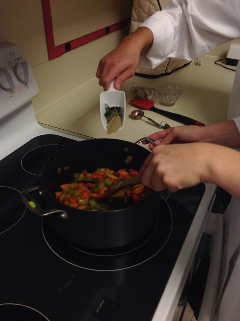 Add rosemary, dried thyme, parsley, and peppercorn.