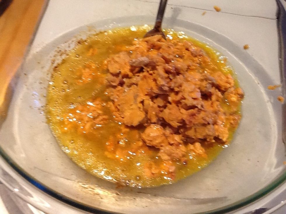 Add salmon to eggs.