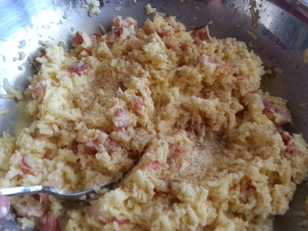 Add salt and pepper to taste.  If there is still too much liquid, add some farina.